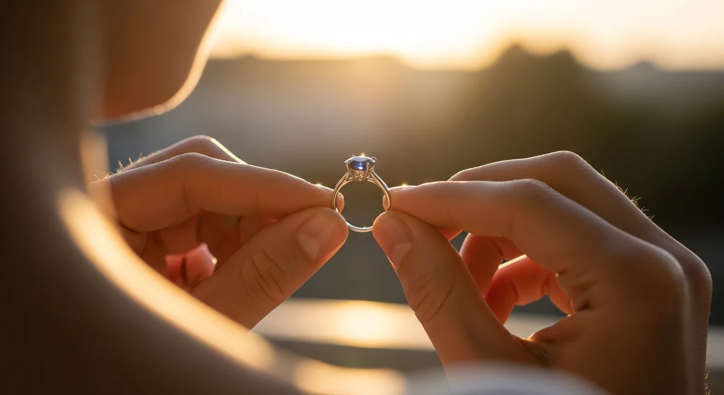 Bague saphir bleu sertie en or blanc présentée en gros plan