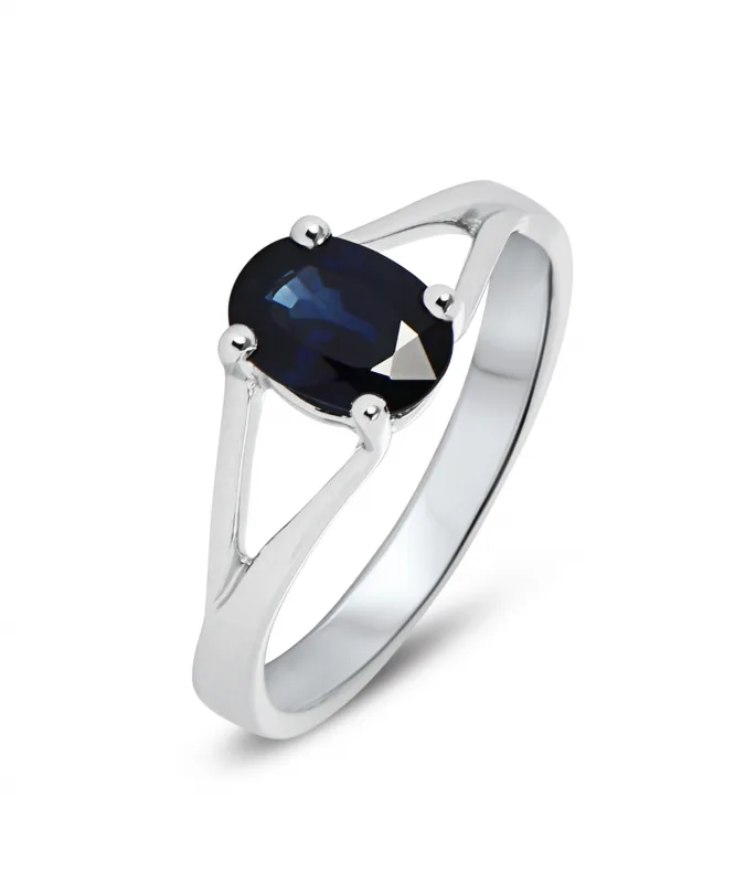 Bague Or Blanc Saphir Ovale 8x6mm
