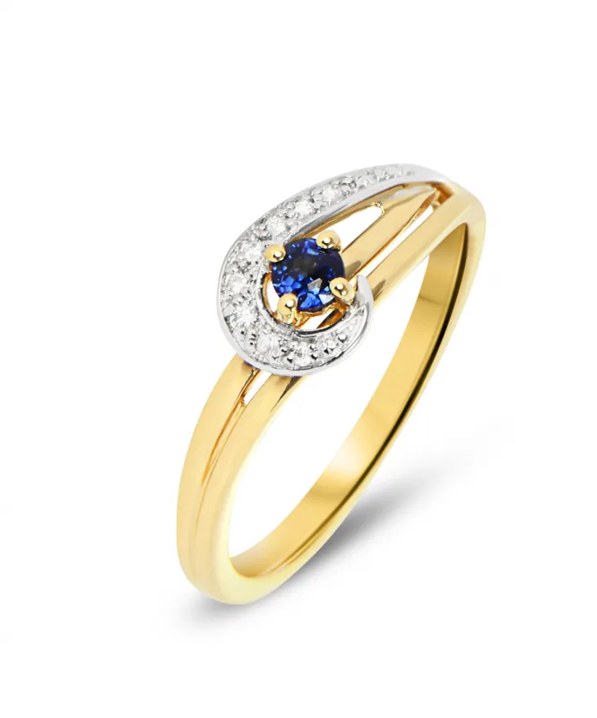 Bague Or 2 tons Saphir Rond 3mm  et Diamants
