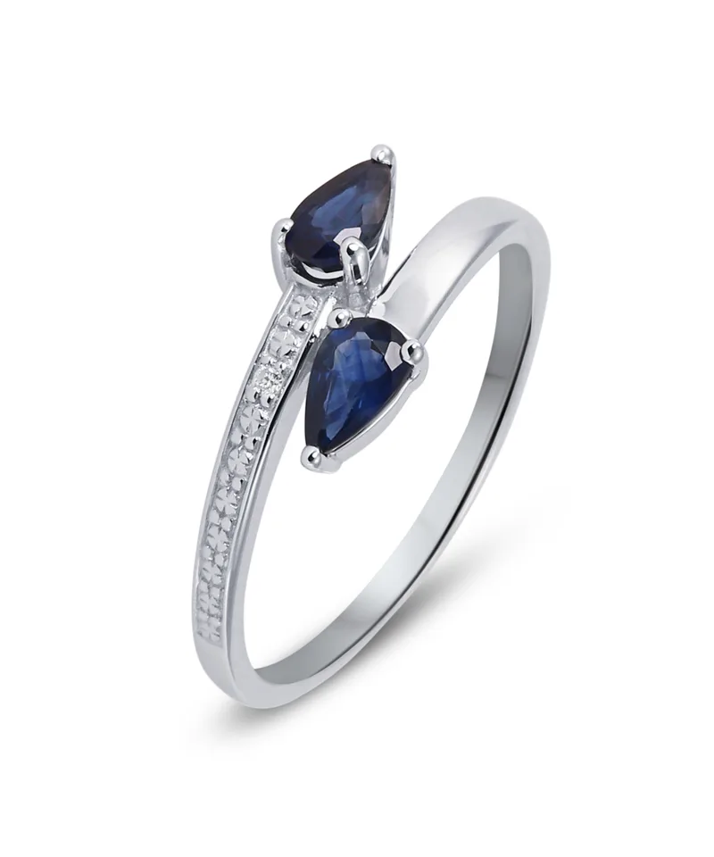 Bague Or Blanc Saphir Poire 5x3mm et Diamants